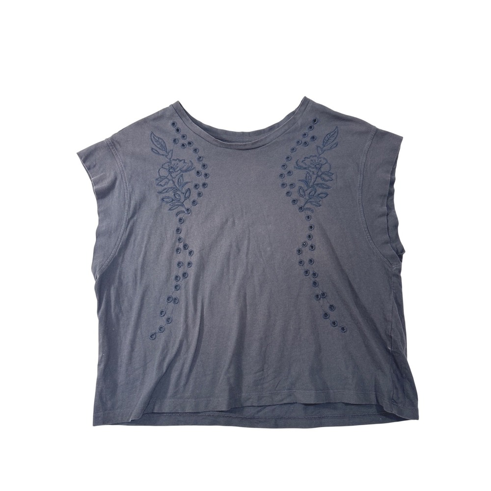 Unit Womens XL Charcoal Gray Floral Embroidered Eyelet Sleeveless Muscle Tee